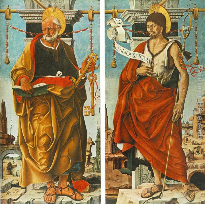 St Peter and St John the Baptist (Griffoni Polyptych) painting - Francesco del Cossa St Peter and St John the Baptist (Griffoni Polyptych) art painting